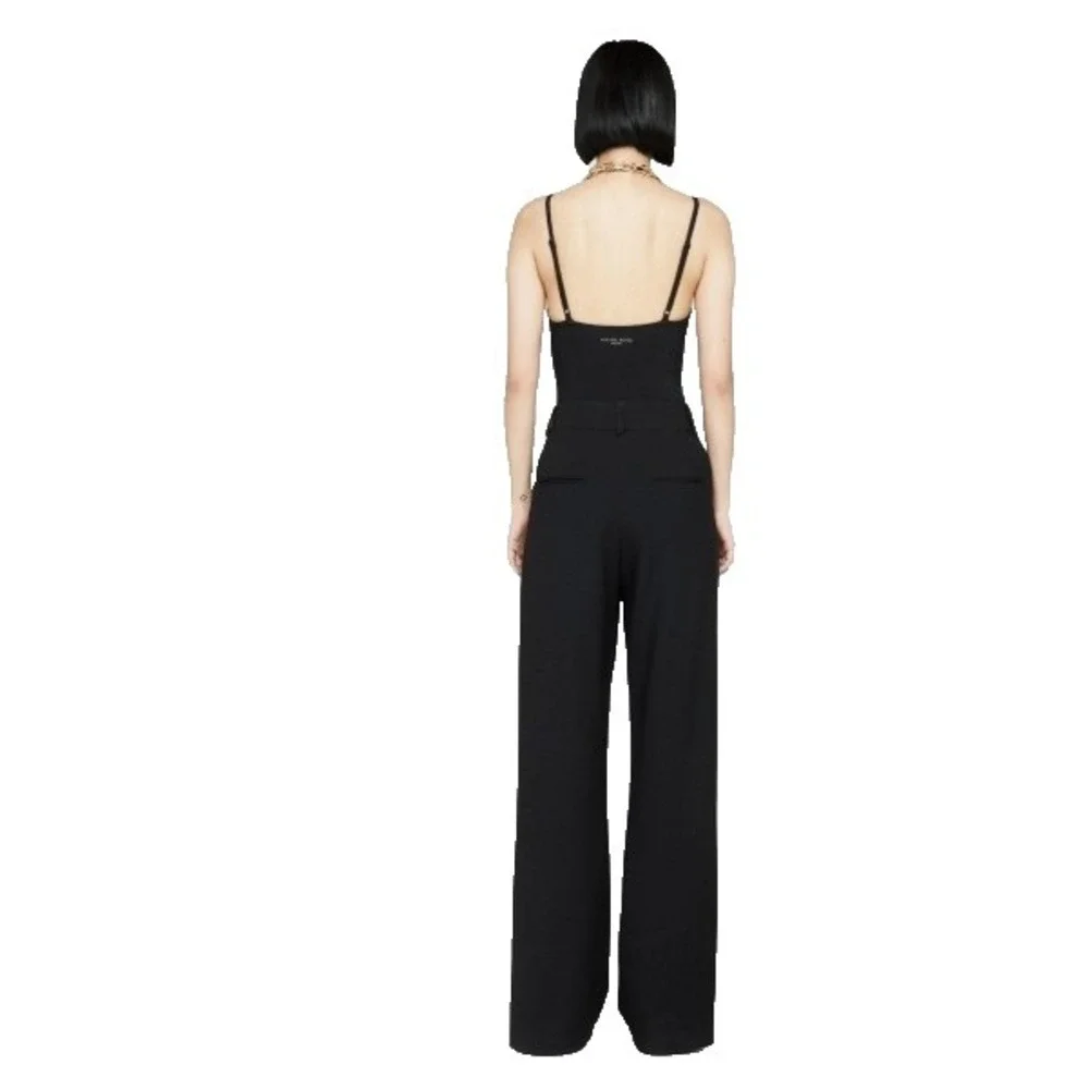 ANINE BING Carrie Linen Blend Size 34 (US 4) Wide Leg High Rise Pant Black